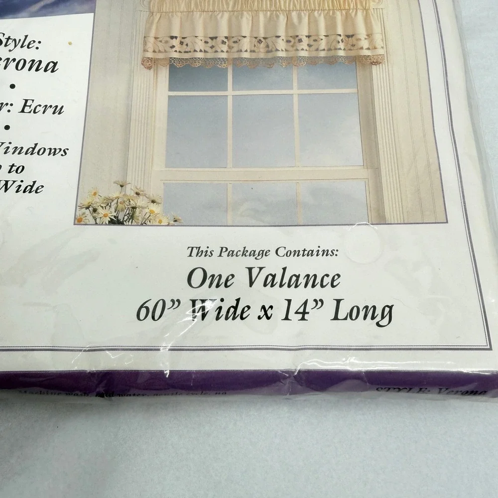 Verona Window Valance Ecru Crochet Lace Trim 100% Cotton Shabby Chic 60x14 NEW